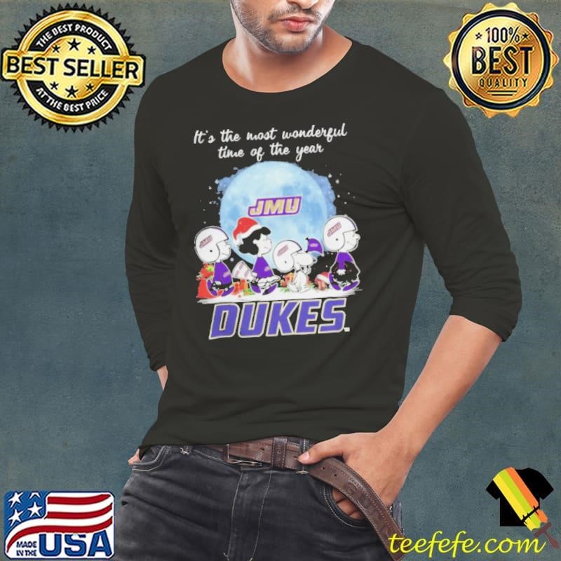 James Madison Dukes It The Most Wonderful Time Of The Year Peanut Characters Christmas Long Sleeve Tee