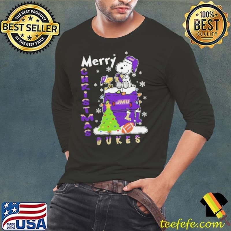 James Madison Dukes Snoopy And Woodstock Merry Christmas Long Sleeve Tee