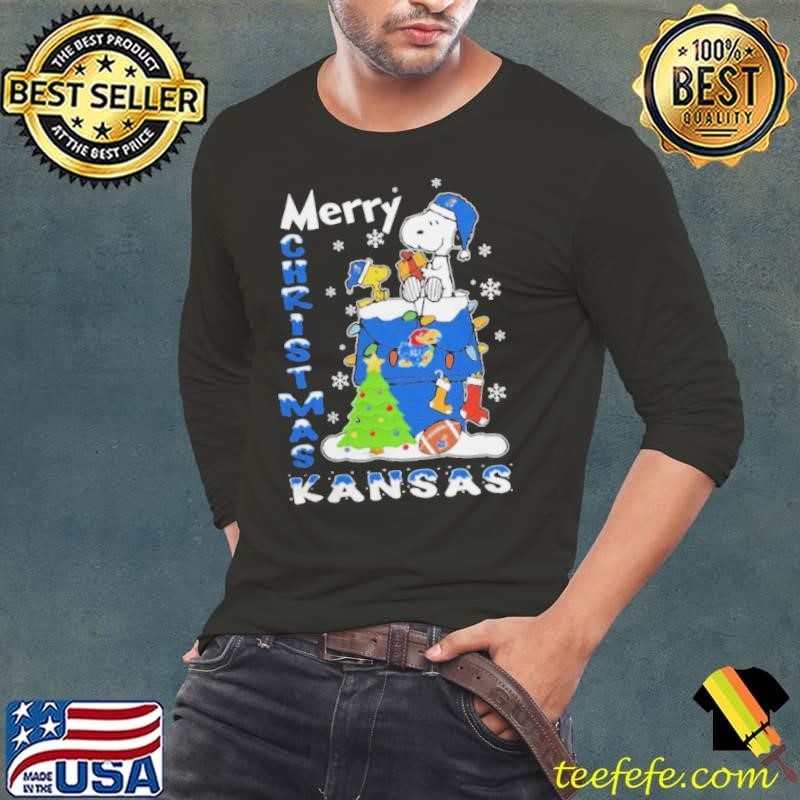 Kansas Jayhawks Snoopy And Woodstock Merry Christmas Shirt