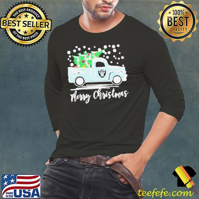 Las Vegas Raiders Logo Truck and Tree Merry Christmas Long Sleeve Tee