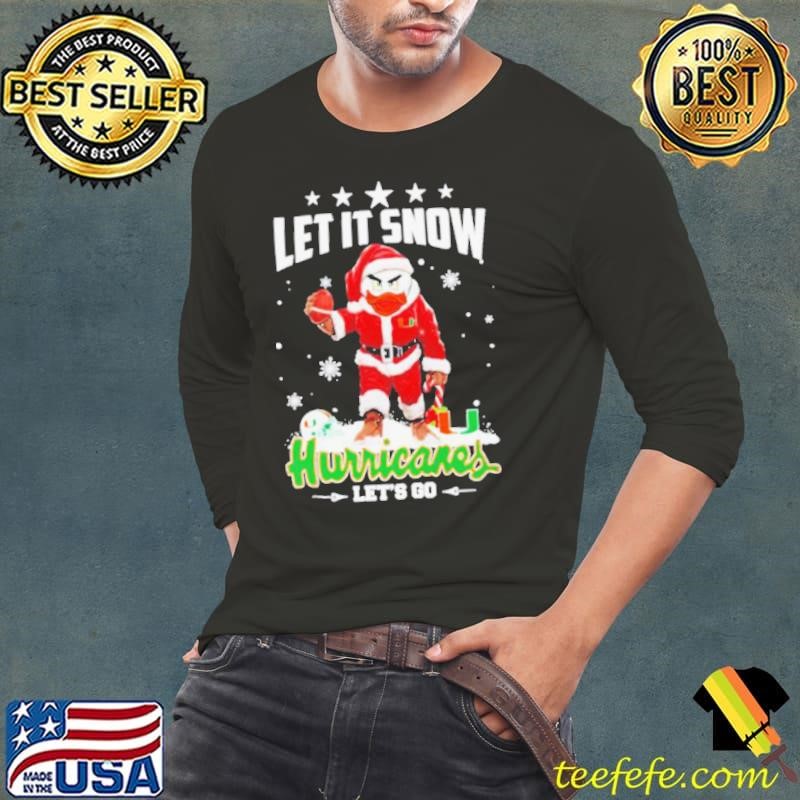 Let it snow Miami Hurricanes mascot with Santa dress Christmas shirt
