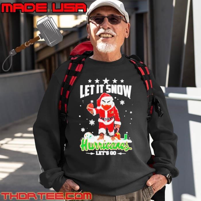 Let it snow Miami Hurricanes mascot with Santa dress Christmas Sweatshirt