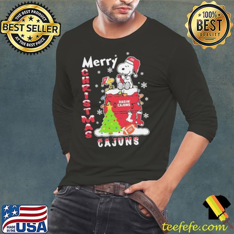 Louisiana Ragin’ Cajuns Snoopy And Woodstock Merry Christmas Shirt