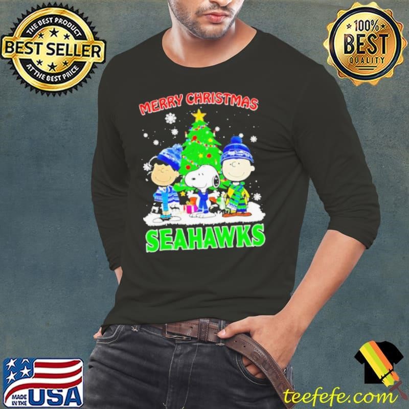 Merry Christmas Seattle Seahawks X Peanuts characters 2024 Long Sleeve Tee