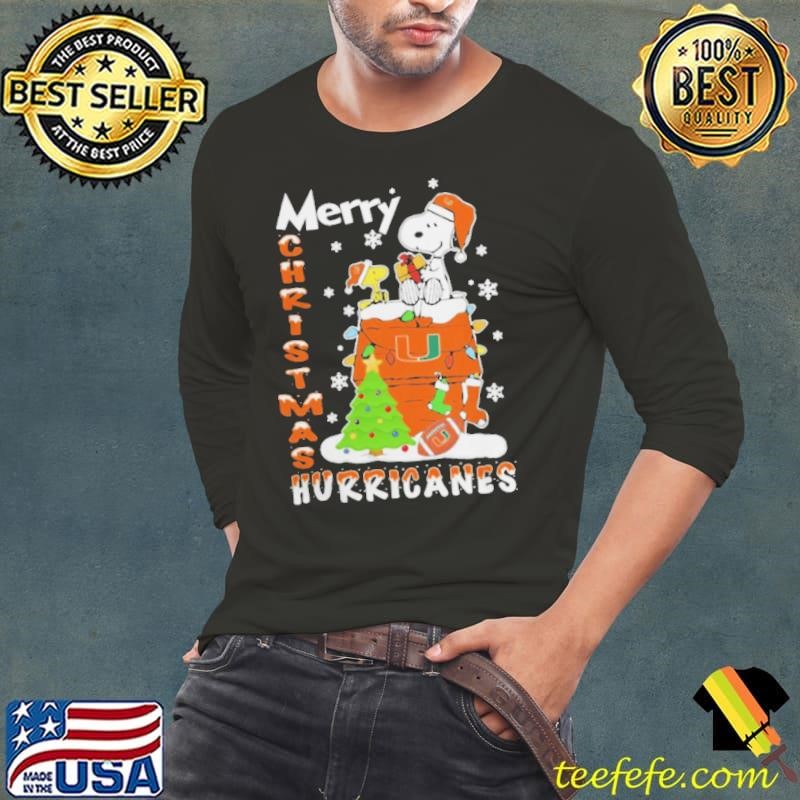 Miami Hurricanes Snoopy And Woodstock Merry Christmas Shirt