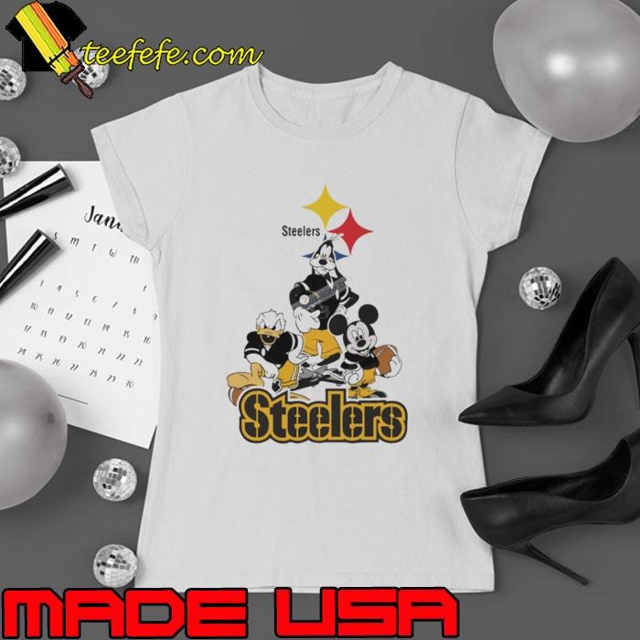 Mickey, Pluto, Donald Pittsburgh Steelers Ladies tee