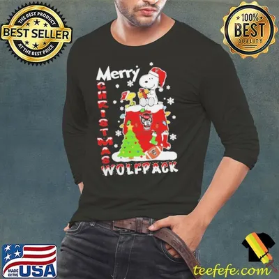 NC State Wolfpack Snoopy And Woodstock Merry Christmas Shirt