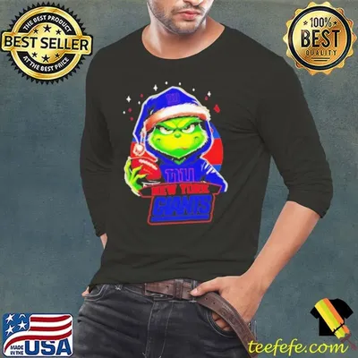 New York Giants Grinch wearing Santa hat Christmas 2024 shirt