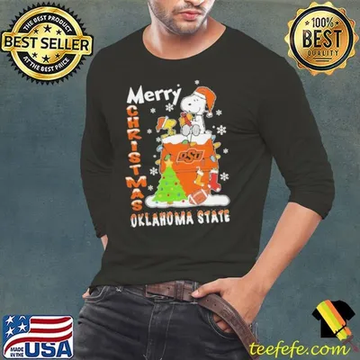 Oklahoma State Cowboys Snoopy And Woodstock Merry Christmas Shirt