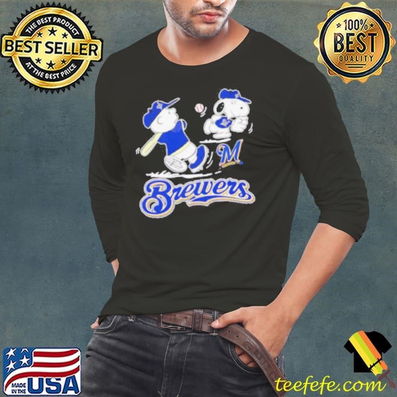 Peanuts Charlie Brown And Snoopy Playing Baseball Milwaukee Brewers Long Sleeve Tee