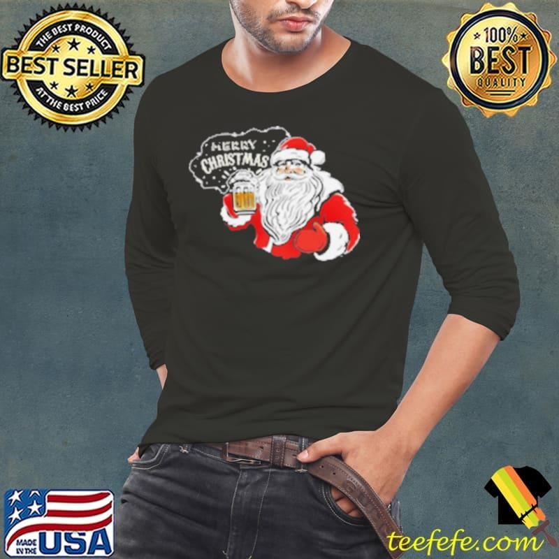 Premium Merry Christmas Santa with Beer Long Sleeve Tee