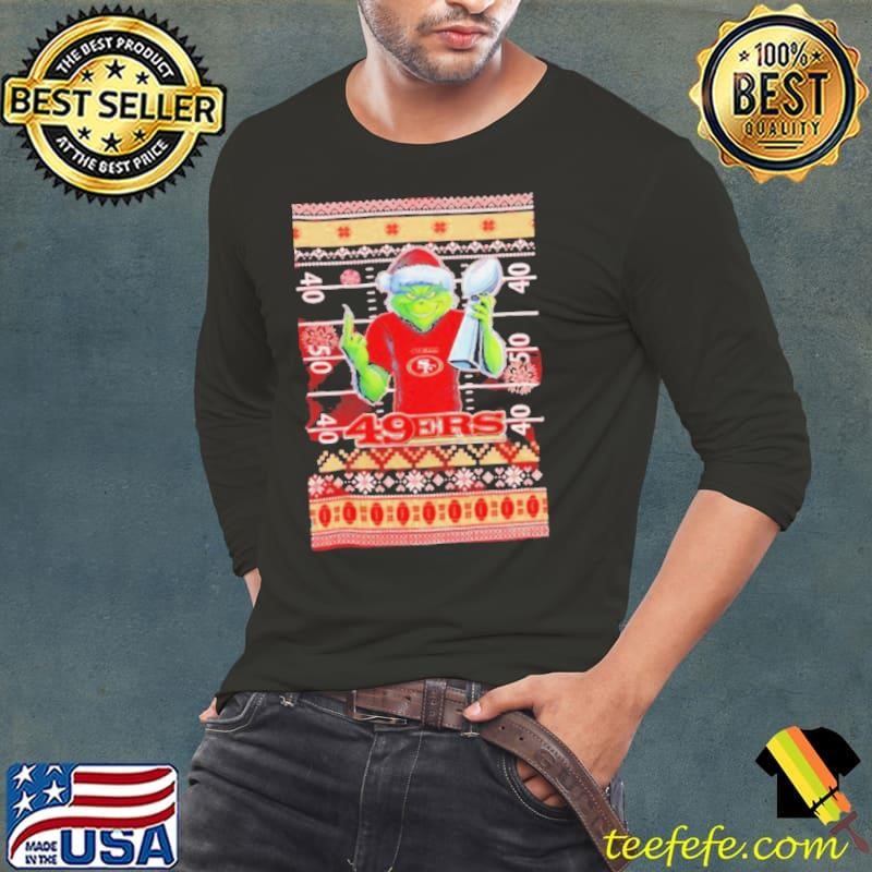 San Francisco 49ers X Grinch Christmas with Super Bowl Trophy ugly Christmas shirt