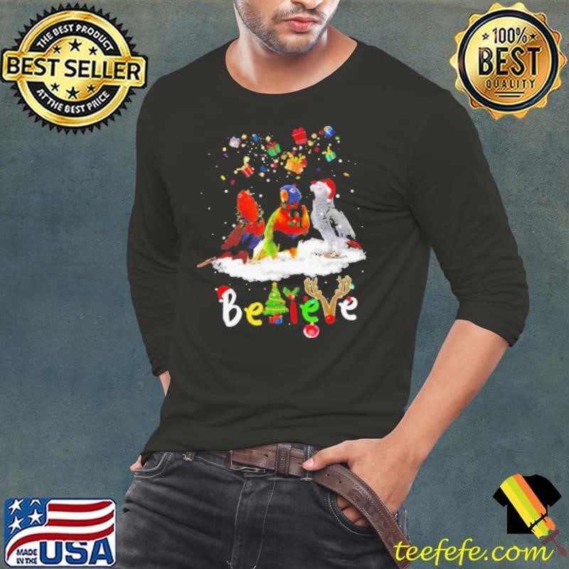 Santa Parrots Believe Christmas Long Sleeve Tee