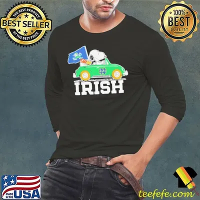 Snoopy And Woodstock Notre Dame Fighting Irish Driving Car Irish Flag Shirt