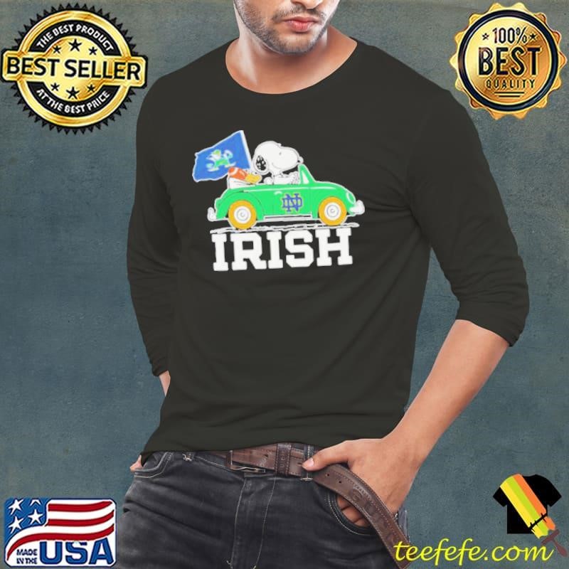 Snoopy And Woodstock Notre Dame Fighting Irish Driving Car Irish Flag Shirt