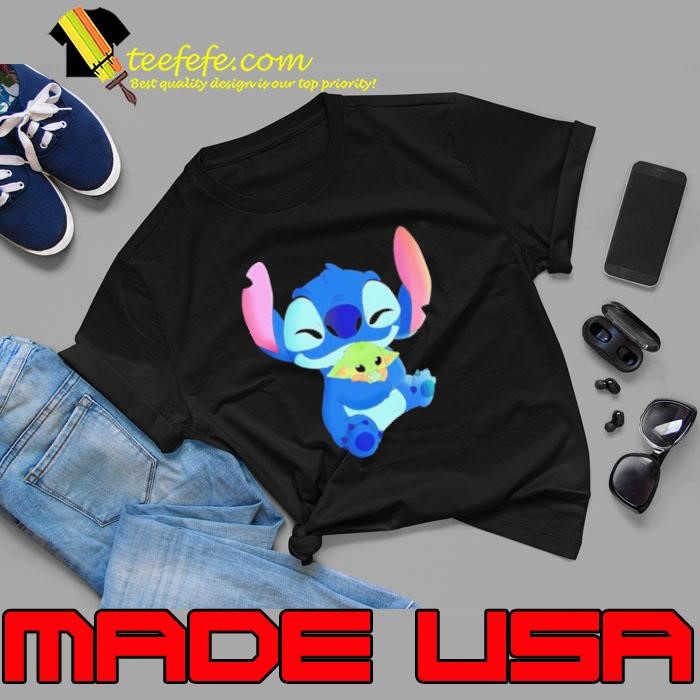 Stitch hugging Baby Yoda Mandalorian cartoon Unisex