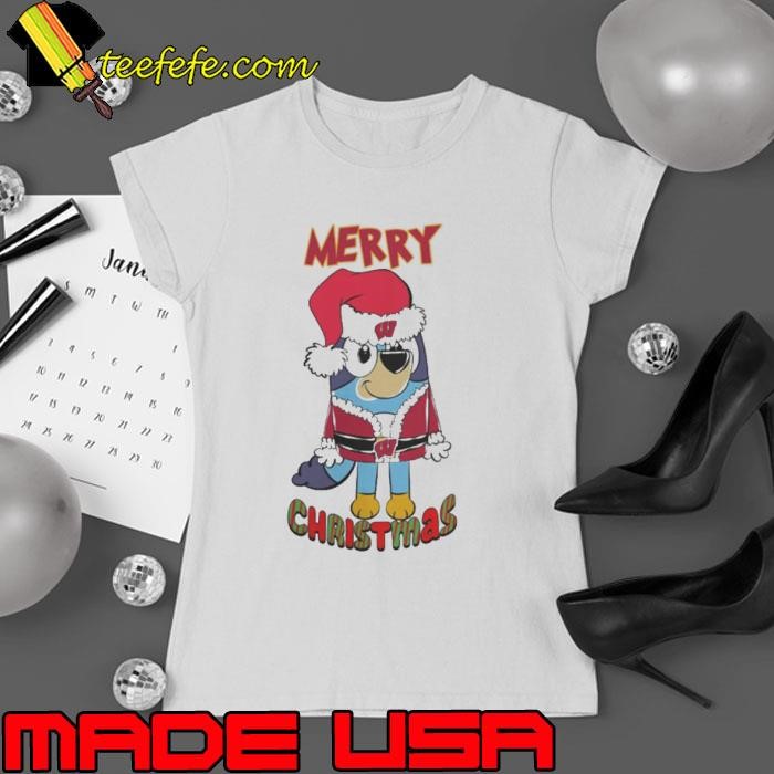 Top Wisconsin Badgers Bluey Merry Christmas 2024 Ladies tee