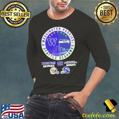 Washington Huskies Saturdays x Seattle Seahawks Sundays skyline logo shirt