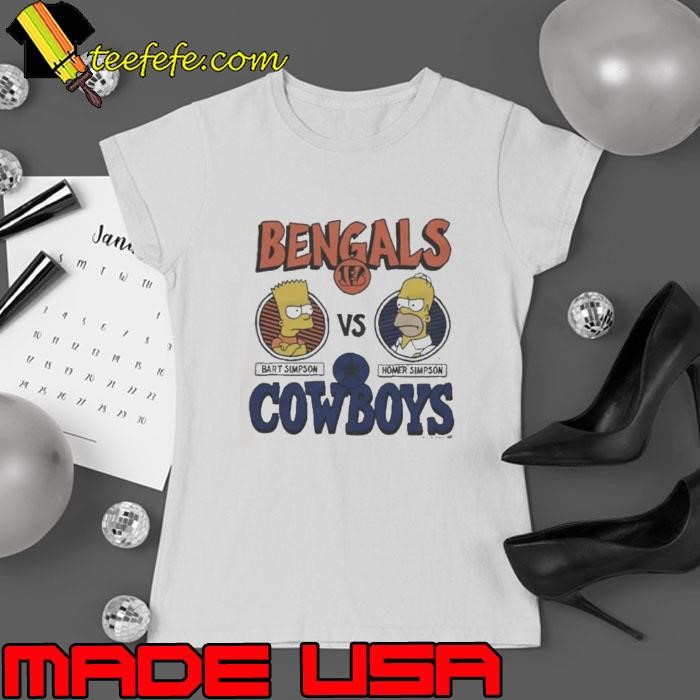 Bart Simpson Vs Homer Simpson The Simpsons x Cincinnati Bengals Vs Dallas Cowboys Ladies tee