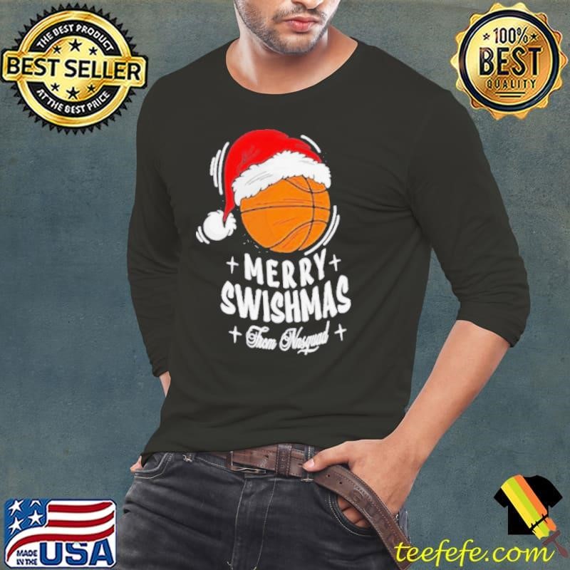 Basketball And Santa Hat From M Squad Merry Christmas 2024 Swishmas Long Sleeve Tee