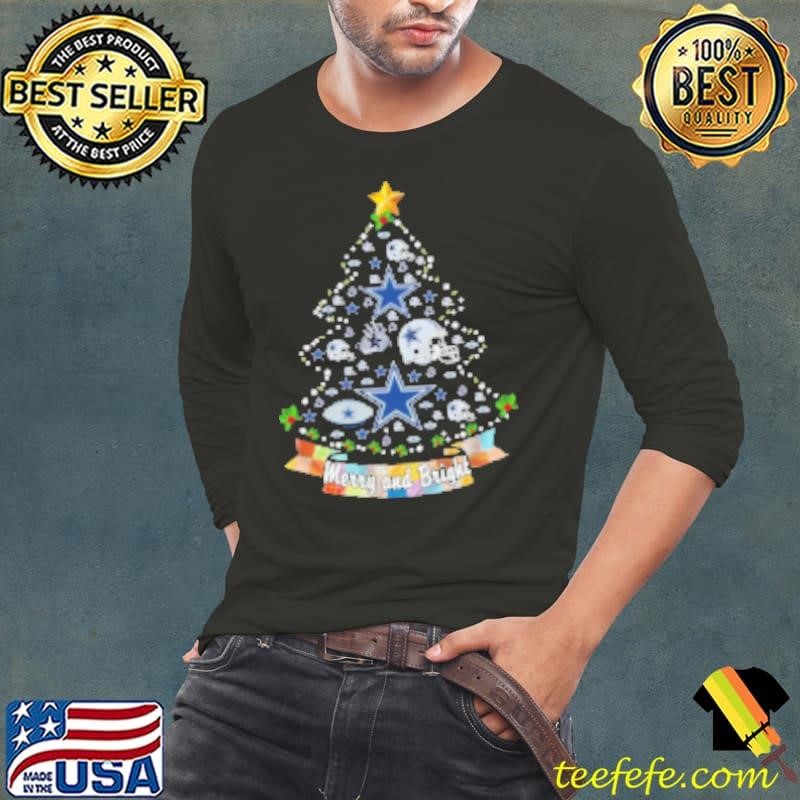 Dallas Cowboys logo helmet Tree Merry and Bright Christmas Long Sleeve Tee