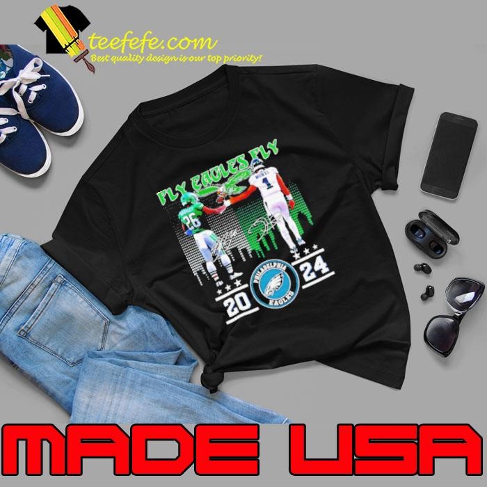 Fly Eagles Fly 2024 Eagles Saquon Barkley and Jalen Hurts skyline Unisex