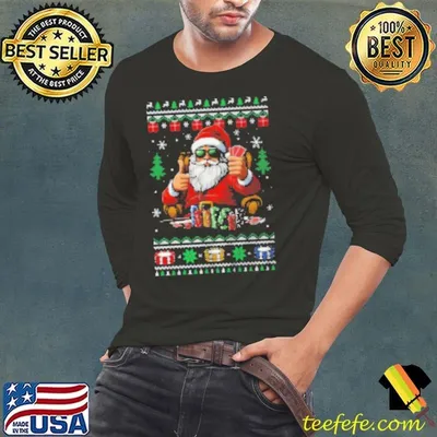 Funny Playing Poker Santa Poker Player Ugly Christmas Men Shirt