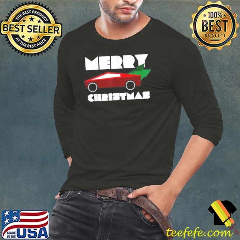 Futuristic Cyber Red Truck Pickup Christmas Tree Kids Men Long Sleeve Tee