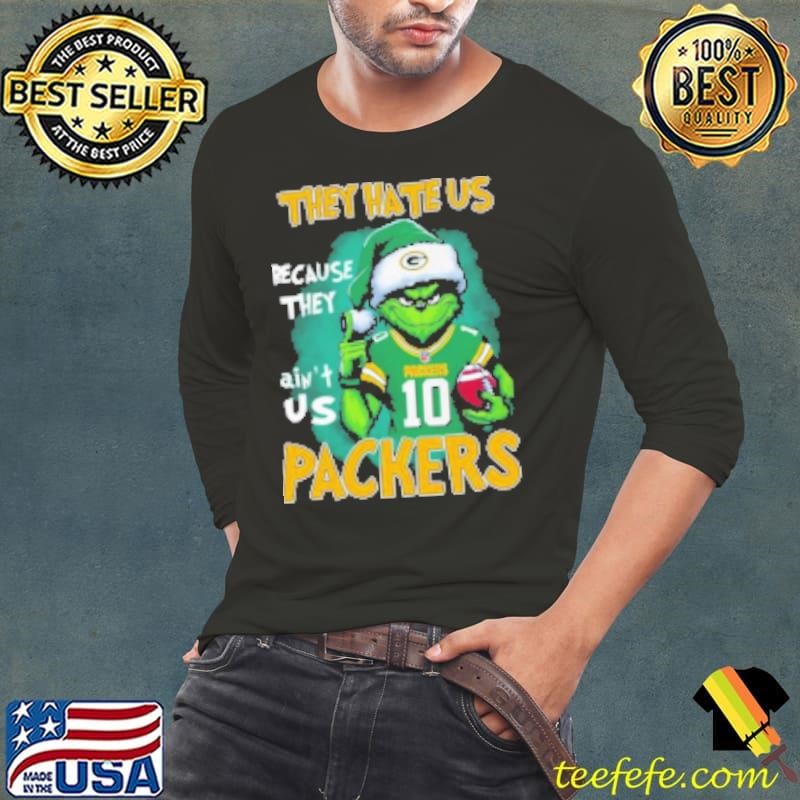Jordan Love Santa Grinch They Hate Us Green Bay Packers Christmas Shirt