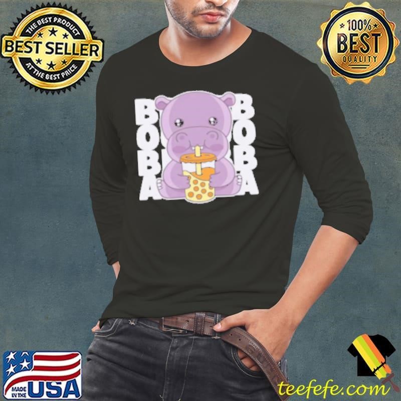 Kawaii Hippo Boba Tea Long Sleeve Tee