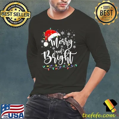 Merry And Bright Lights Red Santa Hat Xmas Family Men Shirt