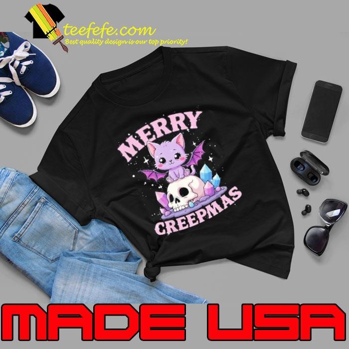Merry Creepmas Cat Pastel Goth Christmas Skull Unisex