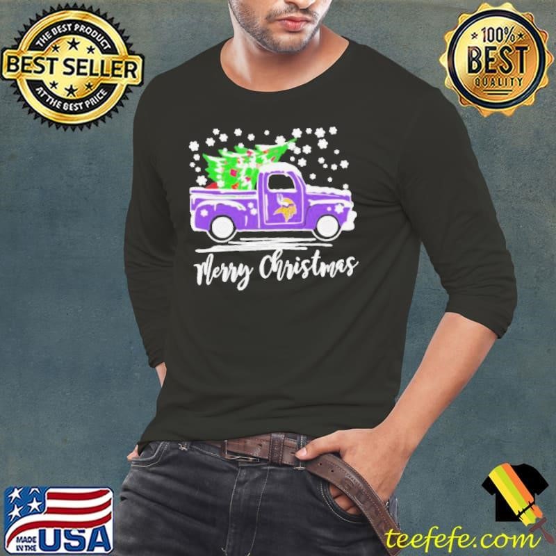 Minnesota Vikings Car Carrying Christmas Tree Merry Christmas shirt