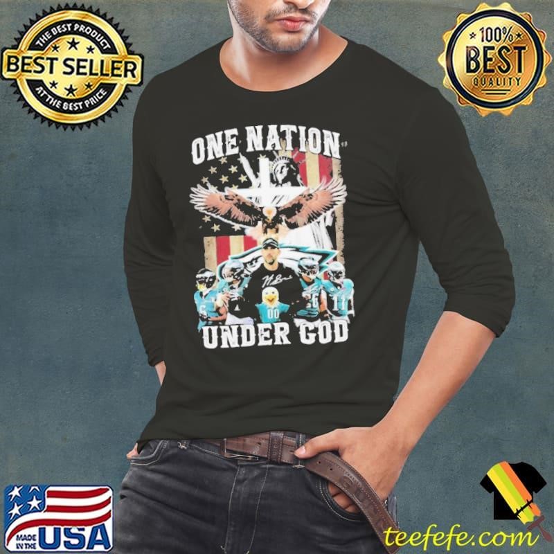 One Nation Under Philadelphia Eagles 2024 Signatures Usa Flag Long Sleeve Tee