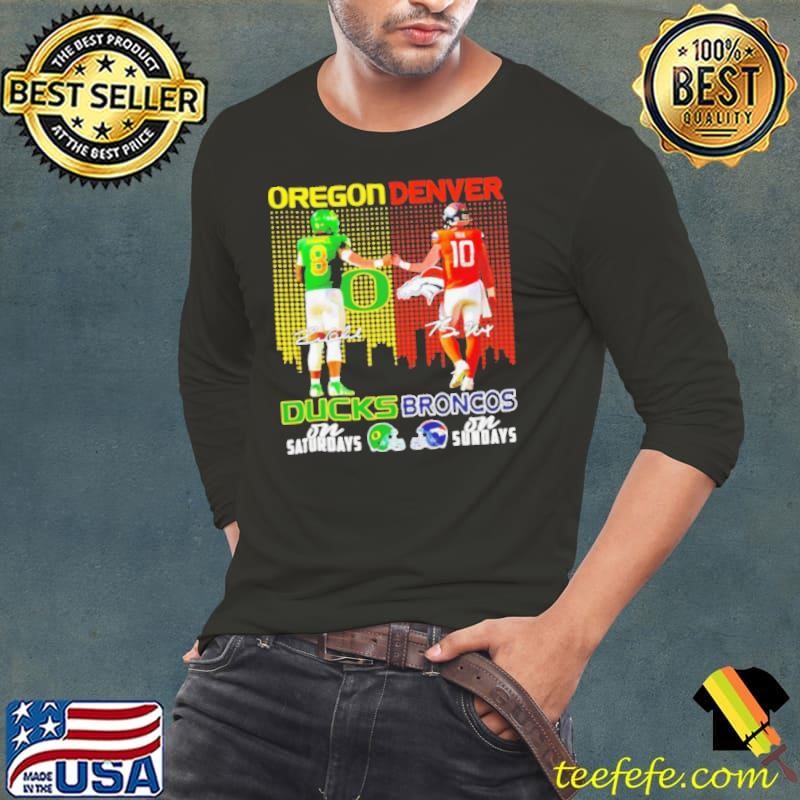 Oregon Ducks on saturdays and Denver Broncos on sunday city skyline shirt