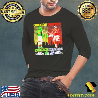 Oregon Ducks on saturdays and Denver Broncos on sunday city skyline signatyres shirt