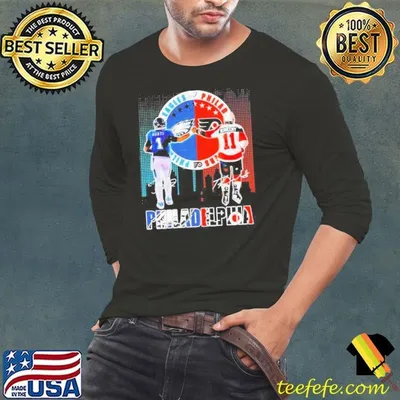 Philadelphia city skyline Hurts Philadelphia Eagles and Konecny Philadelphia Flyers signature shirt