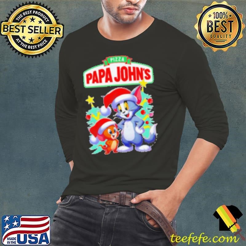 Pizza Papa John's Tom and Jerry Santa hat Merry Christmas Shirt