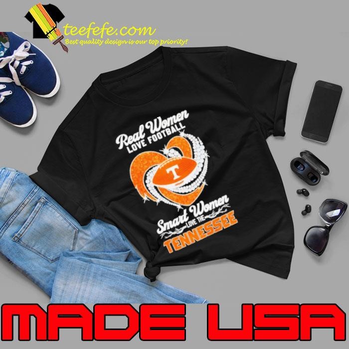 Real women love football smart women love the Tennessee Volunteers diamonds heart shirt