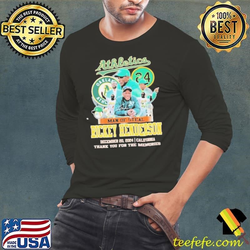 Rickey Henderson Man Of Steal Thank You For The Memories Oakland Athletics Signature Long Sleeve Tee
