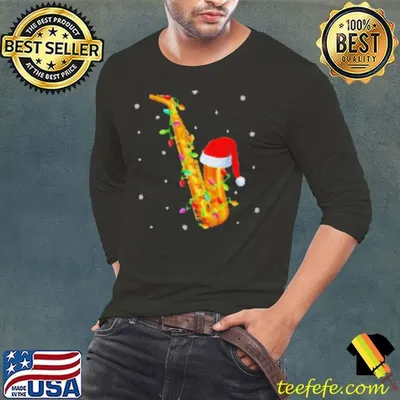 Saxophone Music Lover Xmas Lights Santa Shirt