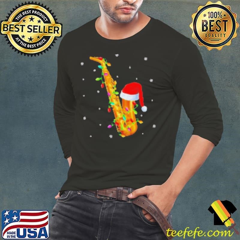 Saxophone Music Lover Xmas Lights Santa Shirt