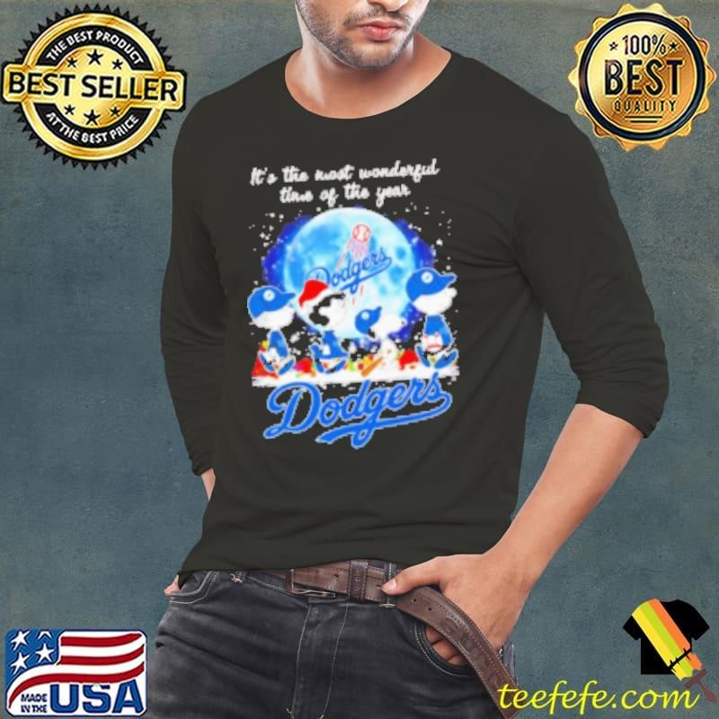 Snoopy Charlie Brown Friends It's the most wonderful time of the year Dodgers Long Sleeve Tee