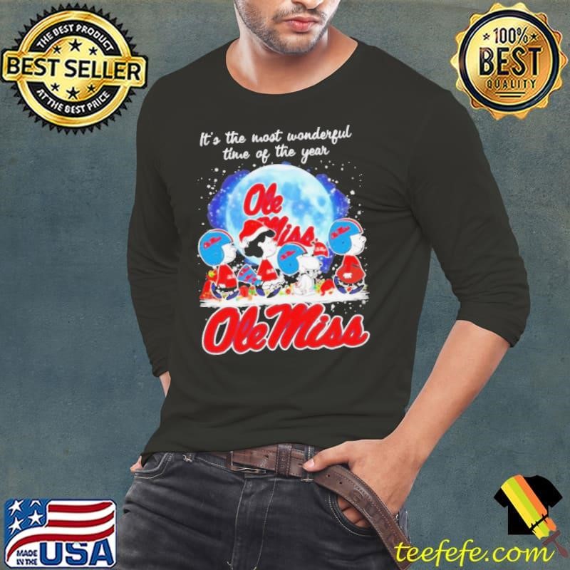 Snoopy Christmas Ole Miss Rebels the most wonderful time of the year Long Sleeve Tee