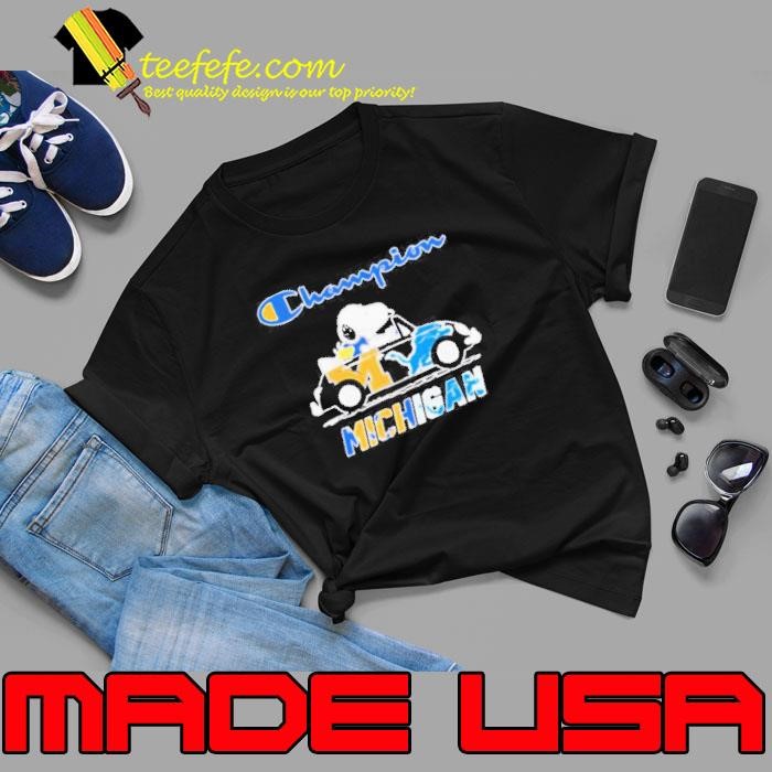 Snoopy and Woodstock driving car Wolverines and Lions champions Michigan Unisex
