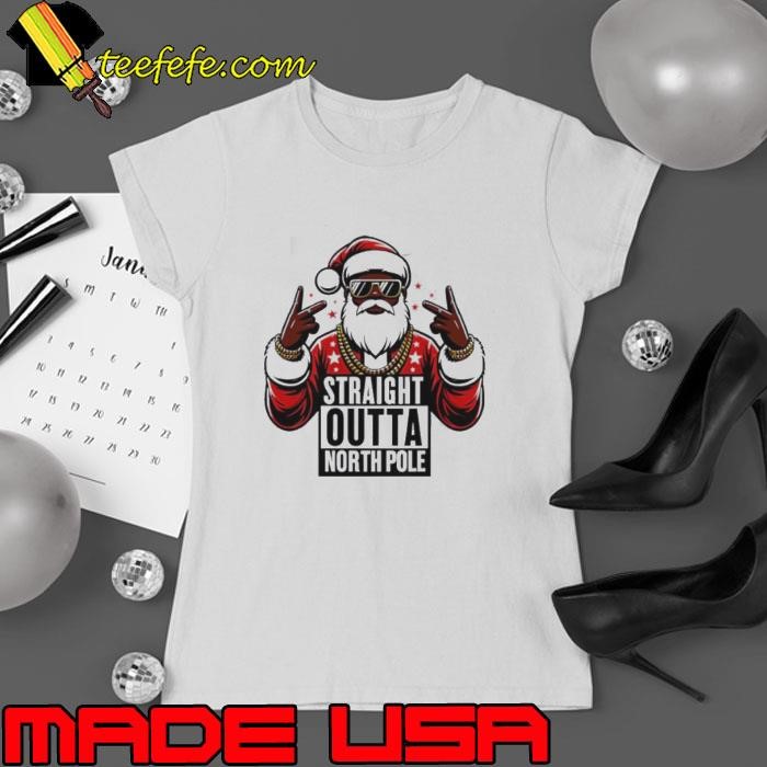 Straight outta north pole Santa hand rock Christmas Ladies tee