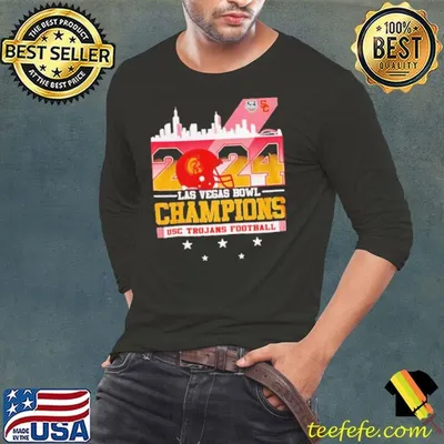 USC Trojans Football Las Vegas Bowl Champions 2024 helmet skyline shirt
