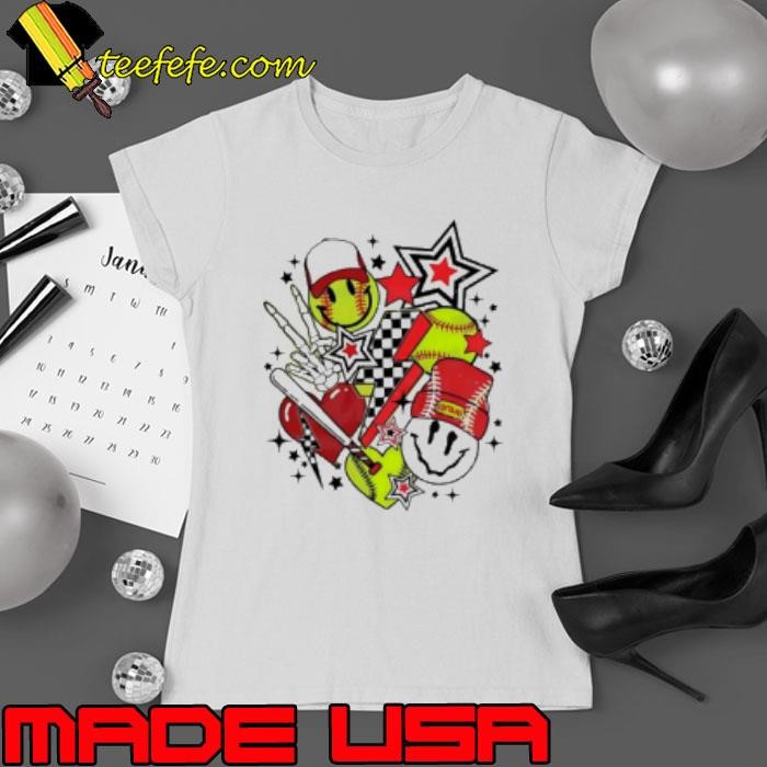 Softball smiley face retro Ladies tee