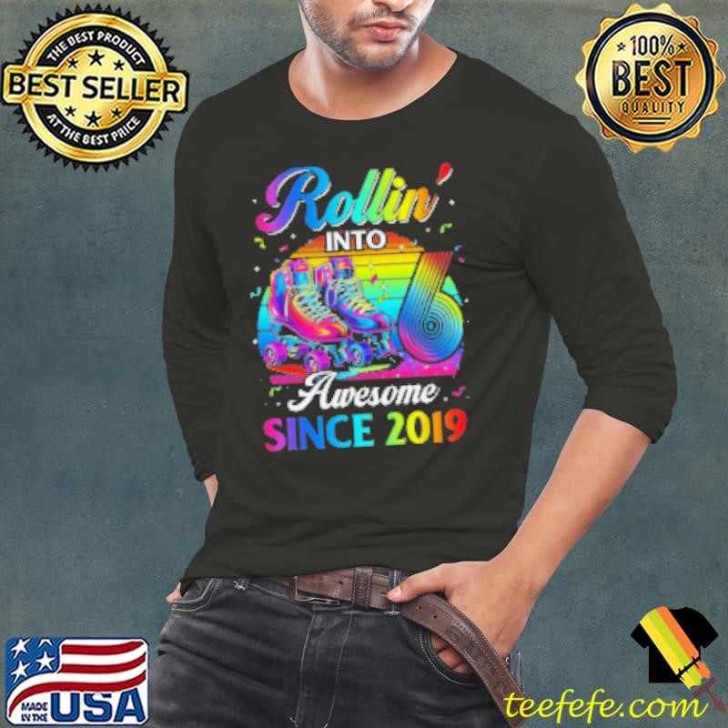 Birthday Roller Skating 6th Girl Rollin Into 6 Skate Party Shirt