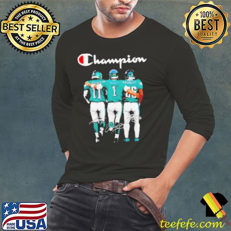 Champion Philadelphia Eagles Brown Hurts and Barkley signatures Long Sleeve Tee